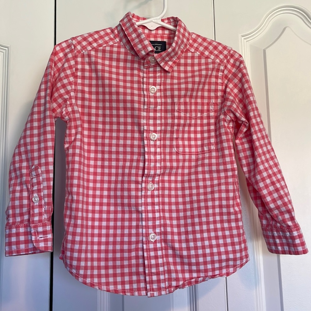 Toddler Boy 2T Children’s Place Pink/White Gingham Plaid Long Sleeve Dress Shirt